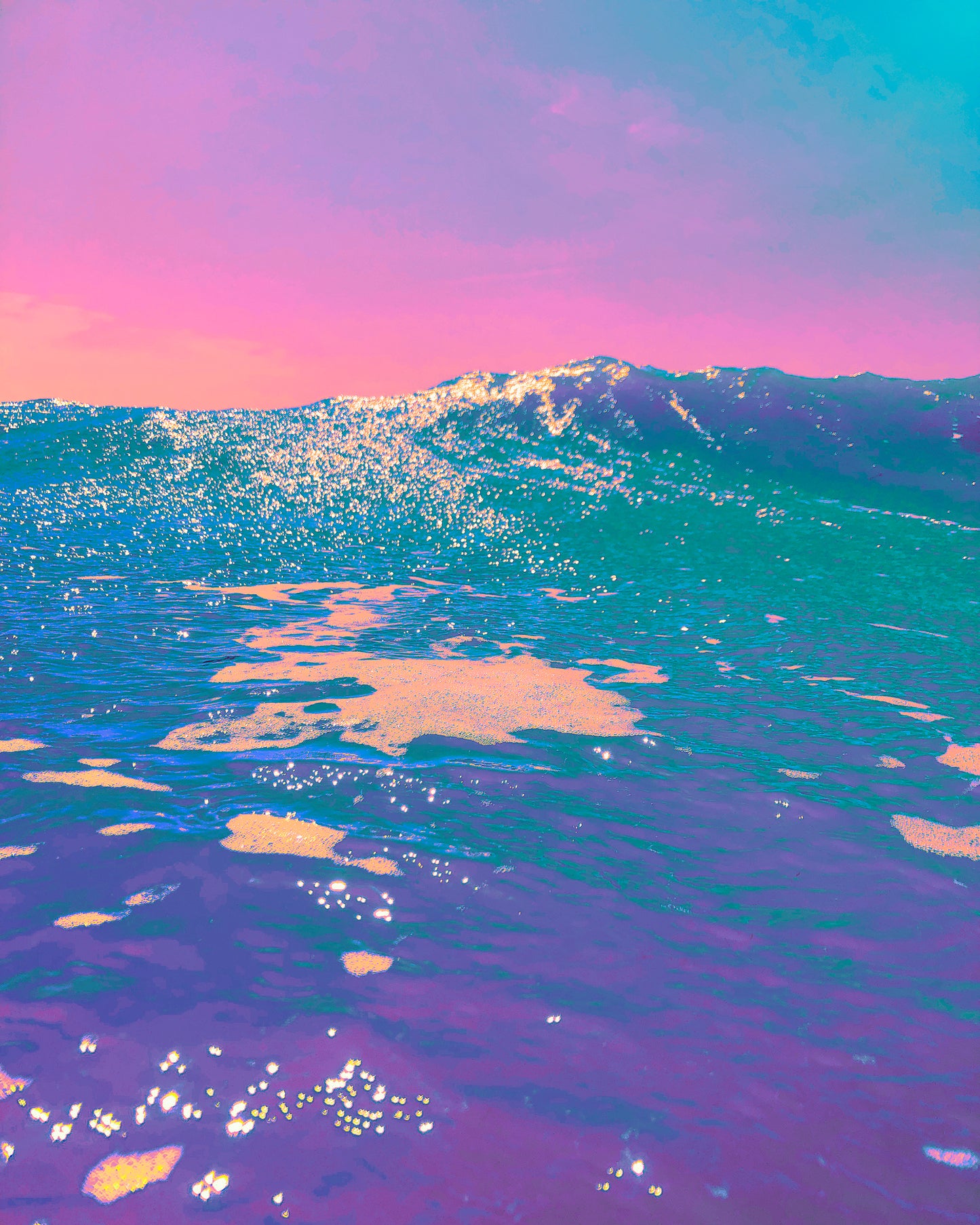 Colorful ocean wave with a gradient sky