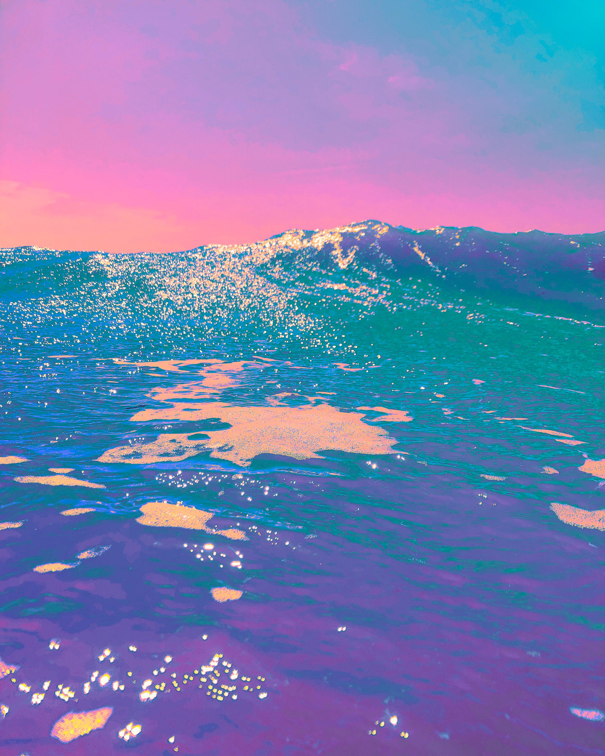 Colorful ocean wave with a gradient sky
