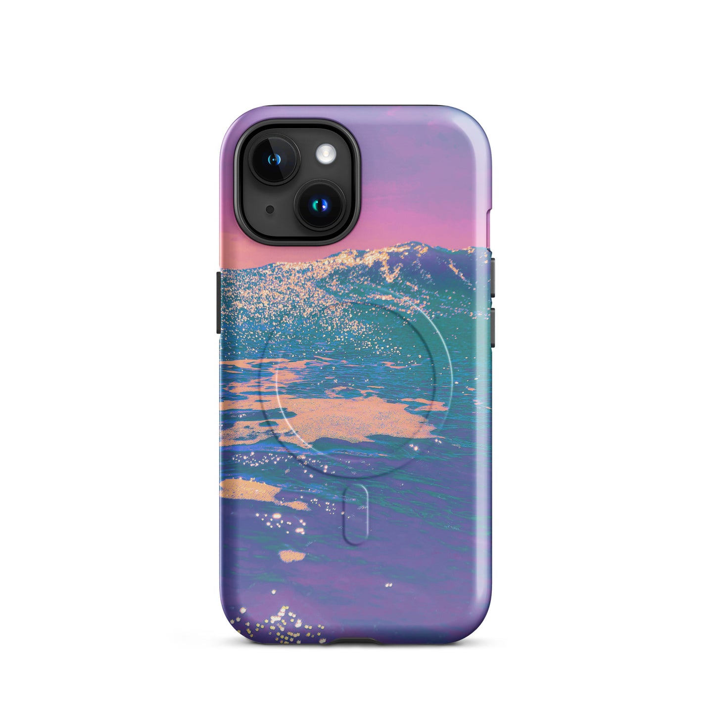 Phone case with a colorful ocean design on a white background
