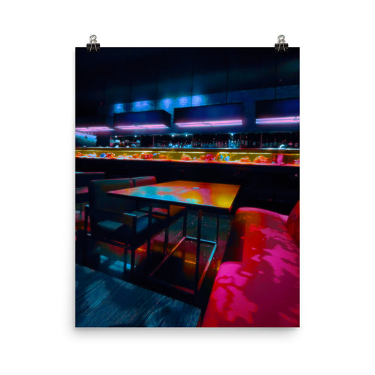Vaporwave neo noir restaurant photography poster print by Nathan Head.