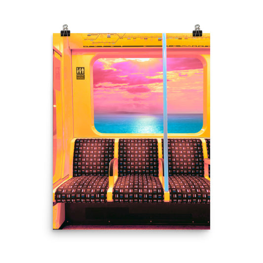 Vaporwave ocean train photography poster print by Nathan Head.