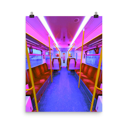 Vaporwave pink neon train photography poster print by Nathan Head.