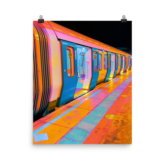 Vaporwave neon train photography poster print by Nathan Head.
