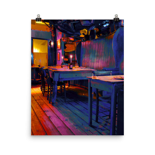Neo noir colourful restaurant photography poster print by Nathan Head.