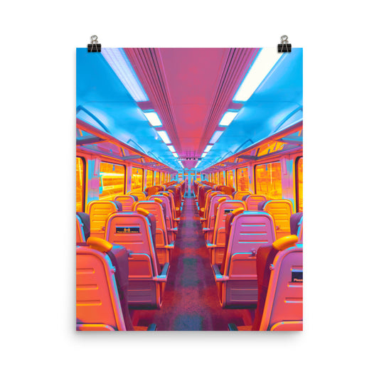 Vaporwave neon train photography poster print by Nathan Head.