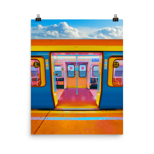 Vaporwave island train photography poster print by Nathan Head.