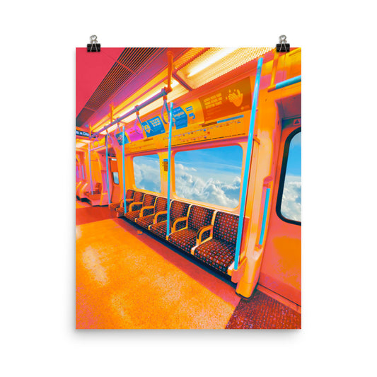 Vaporwave flying train photography poster print by Nathan Head.