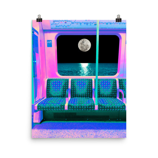 Vaporwave night time train photography poster print by Nathan Head.