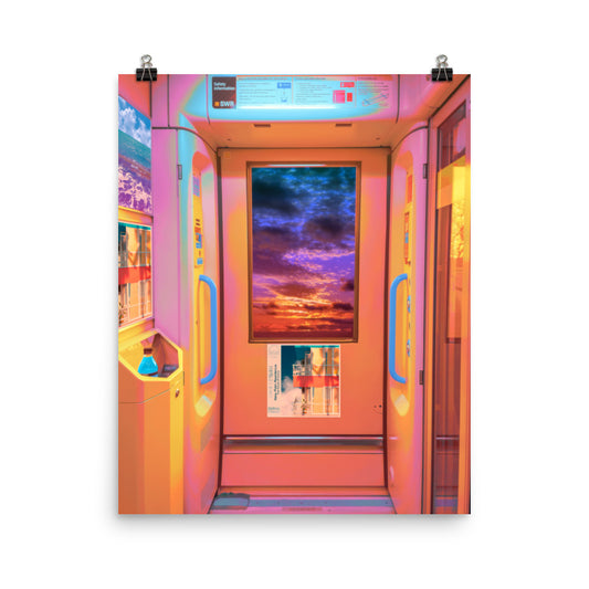 Vaporwave sunset clouds train photography poster print by Nathan Head.