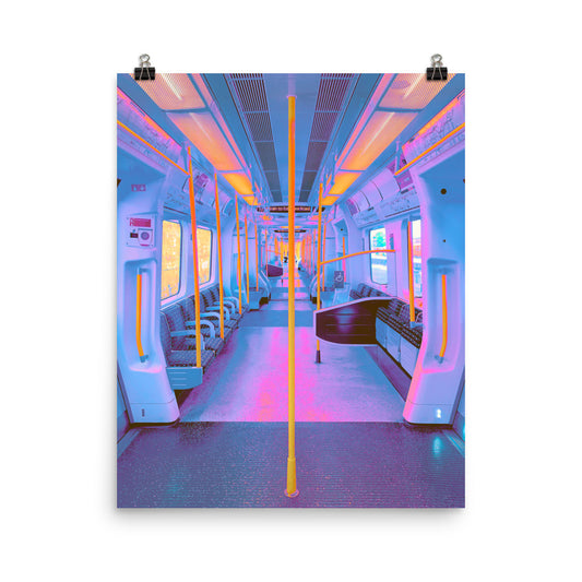 Vaporwave neon blue train photography poster print by Nathan Head.