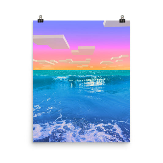 Vaporwave candy minecraft ocean sunset photography poster print by Nathan Head.