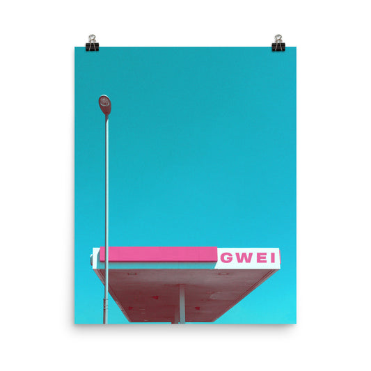 Pop art vaporwave minimal gas station photography poster print by Nathan Head.