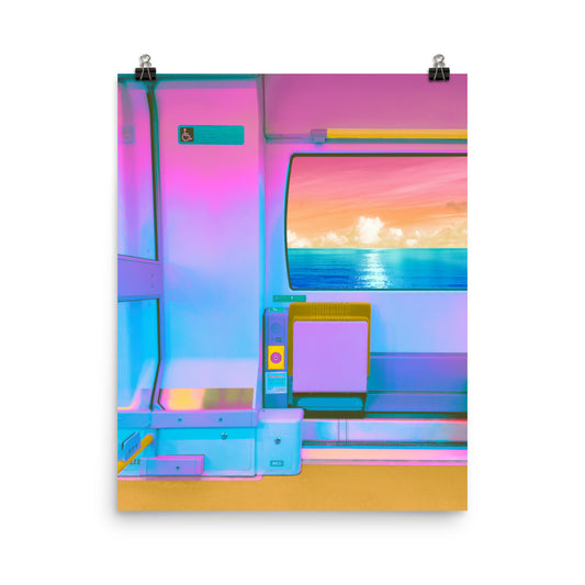 Vaporwave candy train ocean photography poster print by Nathan Head.