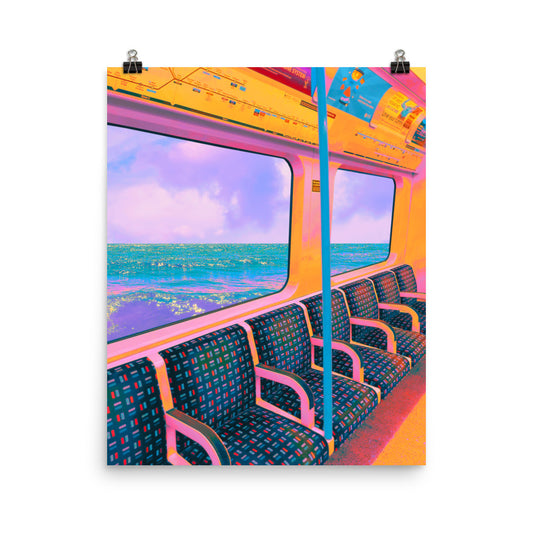 Vaporwave candy train ocean photography poster print by Nathan Head.