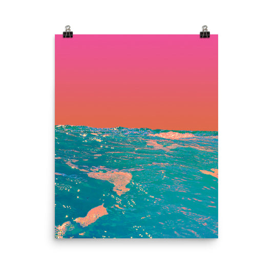 Vaporwave orange sunset ocean photography poster print by Nathan Head.