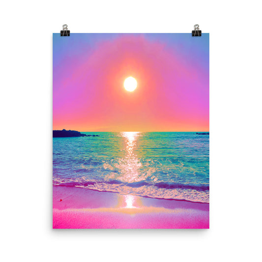 Vaporwave tropical sunset ocean photography poster print by Nathan Head.