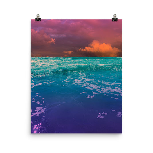 Vaporwave orange sunset ocean photography poster print by Nathan Head.