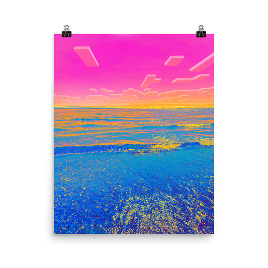 Vaporwave minecraft pink ocean photography poster print by Nathan Head.
