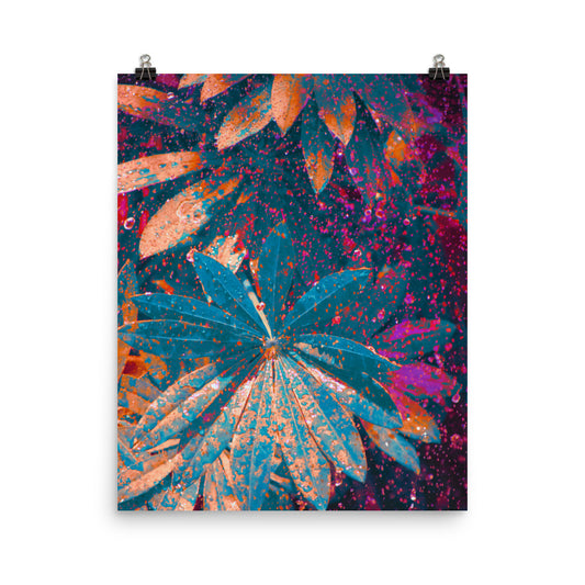 Vaporwave paint covered leaves photography poster print by Nathan Head.