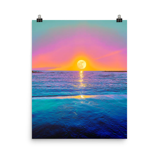Vaporwave fantasy moonlight ocean photography poster print by Nathan Head.
