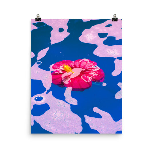 Vaporwave swimming pool hibiscus photography poster print by Nathan Head.