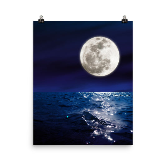 Magical moonlight ocean waves photography poster print by Nathan Head.