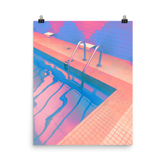 Vaporwave purple blue swimming pool photography poster print by Nathan Head.