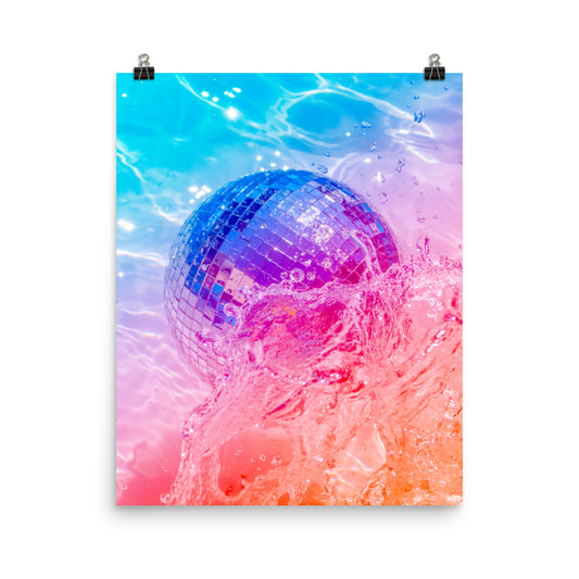 Vaporwave disco ball water photography poster print by Nathan Head.