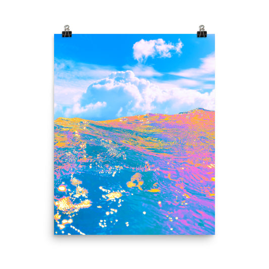 Vaporwave anime colourful ocean waves photography poster print by Nathan Head.